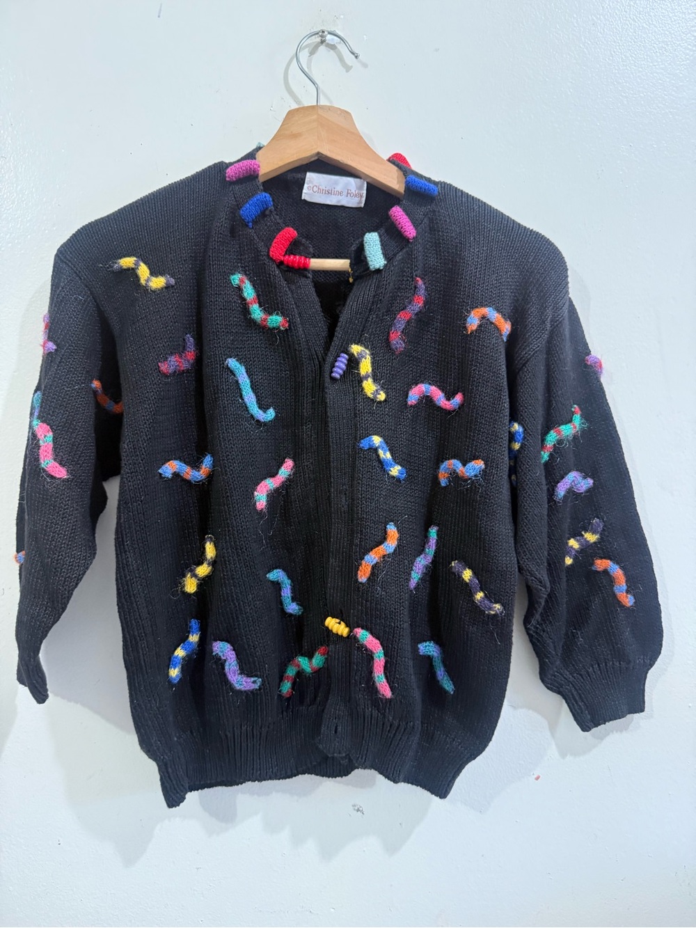 Christine Foley Kids Black Knit Zip Cardigan with Multicolor Loop Accents